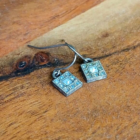 Dainty Vintage Blue Stone Dangle Earrings, Minimalist - Picture 3 of 4